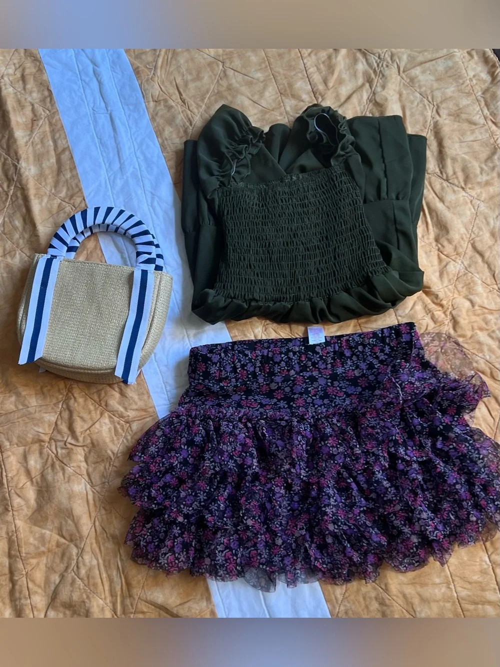 Justice Olive Green Smocked Puff Sleeve Dress